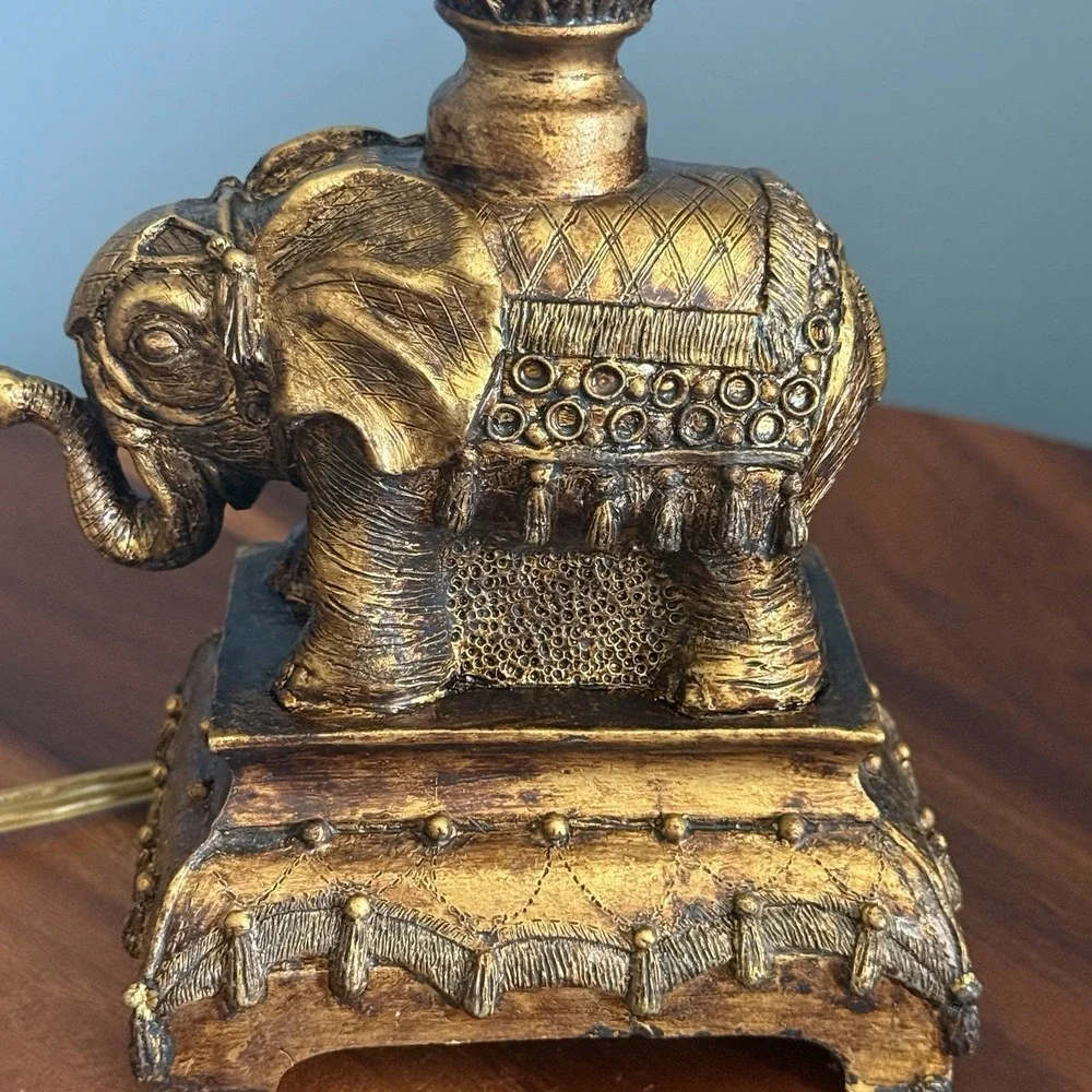 Vintage Gilded Elephant Table Lamp (Base Only) Indian Hollywood Regency Boho 14